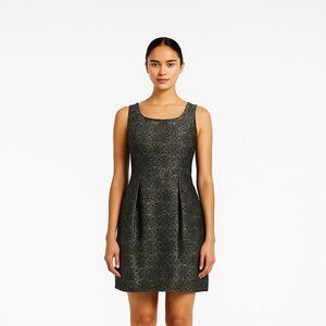 NWT YA Los Angeles Gray Metallic Floral Sleeveless Fit & Flare Dress L Ethereal*